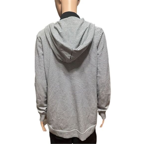 LOFT Womens Cardigan Size M knit  Striped Hooded Sweater Black White Casual - Picture 3 of 7